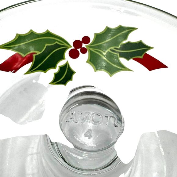 AVON Hostess Collection Glass Pedestal Holly Berry Motif Compote Candy Dish 1981 - Picture 3 of 6